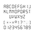 Vector template of black digital font. Illustration of letters and numerals with punctuation marks on white background