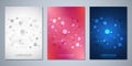 Vector template brochures or cover design, book, flyer, with molecules background and neural network. Abstract geometric