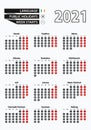 Vector template calendar 2021 with number in circles, simple Irish calendar for year 2021