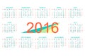 Vector template calendar 2016 years. Week starts with sunday