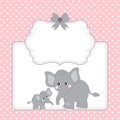 Vector Template Card with Cute Elephants and Polka Dot Background Royalty Free Stock Photo