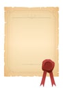 Sheet of old paper with vintage frame and decorative elements and wax seal Royalty Free Stock Photo