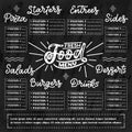 Vector template Chalkboard menu for restaurant and snack bars with grunge elements. Fresh food design Royalty Free Stock Photo