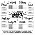 Vector template Chalkboard menu for restaurant and snack bars with grunge elements. Fresh food design Royalty Free Stock Photo