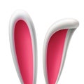 Vector template of 3D rabbit ears on an isolated background. Voluminous white ears of the Easter Bunny. Funny cartoon