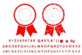 Vector Template 2 Different Style Blank Red Rust Circle with Ribbon Stamp, number, alphabet, special character and currency,