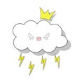 Vector template of evil cloud with lightnings. Isolated on a white background with hearts for children`s parties.