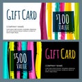 Vector template for gift card with abstract watercolor stripes Royalty Free Stock Photo