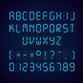 Vector template of glowing realistic digital blue alphabet and numbers Royalty Free Stock Photo