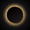 Vector template with golden sparkle glitter. Shining gold circle frame on black background Royalty Free Stock Photo