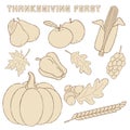 Vector template with hand drawn Thanksgiving elements.