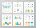 Set of colored startup and business elements for multipurpose a4 presentation template slides with graphs and charts