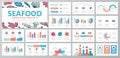 Set of fish and sea food elements for multipurpose presentation template slides with graphs and charts. Leaflet