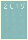 Vector template of 2018 new year calendar in clean minimal table simple style