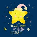 Vector template night cards with Little star and phrases with le