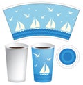 Paper Cup template with sailboats in the sea