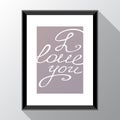 Vector template with photo frame and text I love you