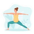 Vector template, pregnant woman doing yoga or gymnastics, virabhadrasana II pose Royalty Free Stock Photo