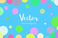Vector banner with random, chaotic, scattered colorful circles on blue background