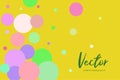 Vector banner with random, chaotic, scattered colorful circles on yellow background