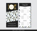 Vector template restaurant menu with gold cutlery and funky fish