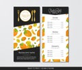 Vector template restaurant menu with gold cutlery and pattern persimmon with flower