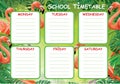 Vector template school timetable, pink flamingo, tropical design Royalty Free Stock Photo