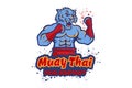 Vector template sport logo for fighting club with angry muscular tiger. Vector sport logo with tiger for Muay Thai club