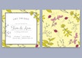 Vector template of wedding invitation card with herbs. Save the date. Botanical style.