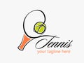 Vector Tennis Sport logo Design Template. Tennis Emblem Championship. Tennis racquet with green ball shape concept