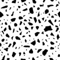 Vector Terrazzo seamless pattern. Abstract Black italian textured stone on white background. Classic granite natural