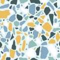 Vector Terrazzo seamless pattern. Abstract blue italian flooring stone, concrete gray texture. Classic granite natural