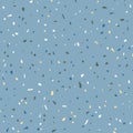 Vector Terrazzo seamless pattern. Abstract italian flooring stone, concrete multicolor small elements texture on blue