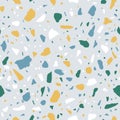 Vector Terrazzo seamless pattern. Abstract italian flooring stone, concrete multicolor small elements texture on blue Royalty Free Stock Photo