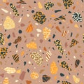 Vector Terrazzo Wild Animal seamless pattern mix. Abstract stone with leopard texture, tiger, zebra prints. Geometric Royalty Free Stock Photo