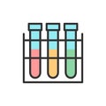 Vector test tube, experiment flask, laboratory glass flat color line icon. Royalty Free Stock Photo