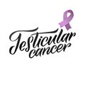 Vector Testicular Cancer Awareness Calligraphy Poster Design. Stroke Violet Ribbon. April is Cancer Awareness Month