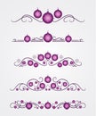 Vector text dividers with lilac Christmas ball and snowflake