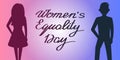Vector text lettering women`s equality day with with people silhouettes