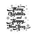 Vector text on white background. Merry Christmas and Happy New Year lettering for invitation and greeting card, prints