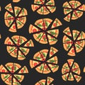 Vector texture of pattern with margherita pizza. Slices in a flat style. Seamless background