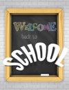 Vector textured blackboard on a brick wall Welcome back to school poster or banner. Royalty Free Stock Photo
