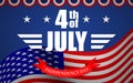 Vector 4th of July background with flag, stars, bunting and lettering. Template for USA Independence Day. Royalty Free Stock Photo