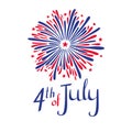 Vector 4th of july illustration. American Independence day. Firework and lettering in flag`s colors. Royalty Free Stock Photo