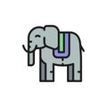 Thai sacred elephant, animal flat color line icon.