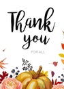 Vector thank you greeting card, postcard design with Autumn seas Royalty Free Stock Photo