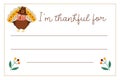 Vector Thanksgiving card. Im thankful for horizontal letter template with cute turkey, owl, hedgehog. Autumn holiday frame designs