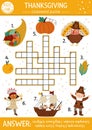 Vector Thanksgiving crossword puzzle for kids. Simple autumn quiz with traditional symbols for children. Educational activity with Royalty Free Stock Photo