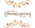Vector thanksgiving day banner horizontal template illustration. Curly typo with red and yellow leaves isolated on white