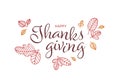 Vector thanksgiving day horizontal banner template illustration. Curly font with red outline leaves isolated on white background.